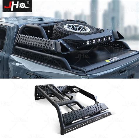 JHO Pickup Roll Bar Headache Chase Rack With LED Light Spare Tire Rack