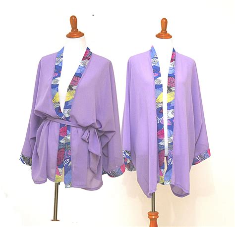 Pale Purple Robe Lavender Kimono Mini Lady Robe Pansy Etsy Womens