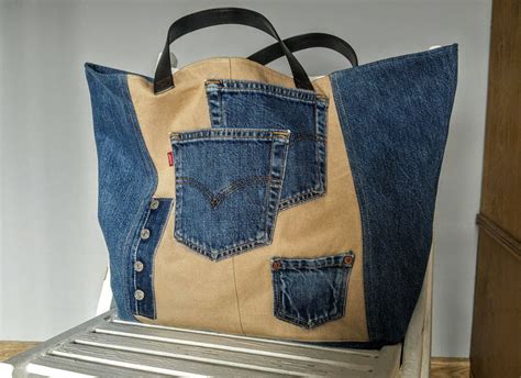 Recycled Denim Bag Crossbody Handmade Big Bag In Upcycling Style Denim