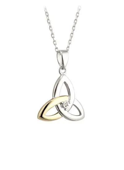 K Gold Sterling Silver Diamond Trinity Knot Pendant Blarney