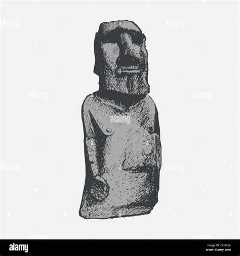Moai Sculpture Hand Drawn Clipart Stone Statue Illustration Vector