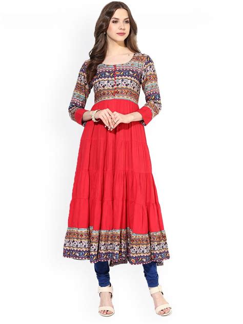 Buy Aks Red Printed Anarkali Kurta Kurtas For Women Myntra