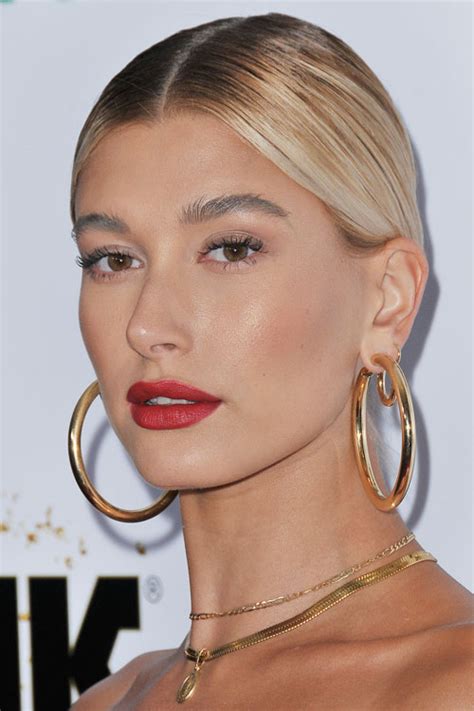 Hailey Baldwin Straight Light Brown Platinum Blonde Bun Dark Roots