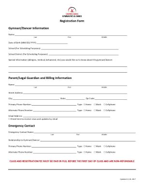 Fillable Online Registration Form Central Bucks Gymnastics And Dance