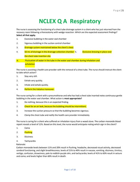 SOLUTION Respiratory Nclex Q And A Studypool