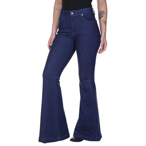 Cal A Feminina Wrangler Jeans Maxi Flare Azul Ref Wf Un Badana