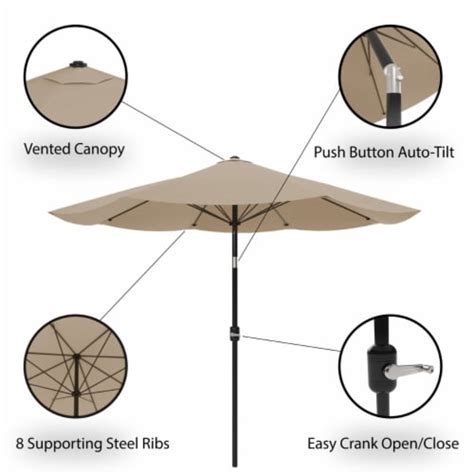 Pure Garden 10ft Patio Umbrella Auto Tilt Aluminum Sand Outdoor Shade Crank 1 Unit Smiths