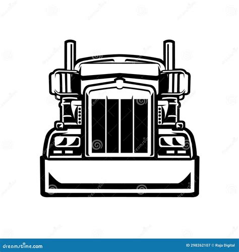 Monochrome Silhouette Of Semi Truck Wheeler American Trucker Front