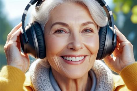 Premium Photo Happy Senior Woman Wearing Headphones