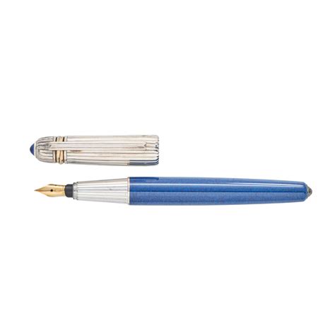 Cartier Pasha Fountain Pen In Silver And Blue Marbled