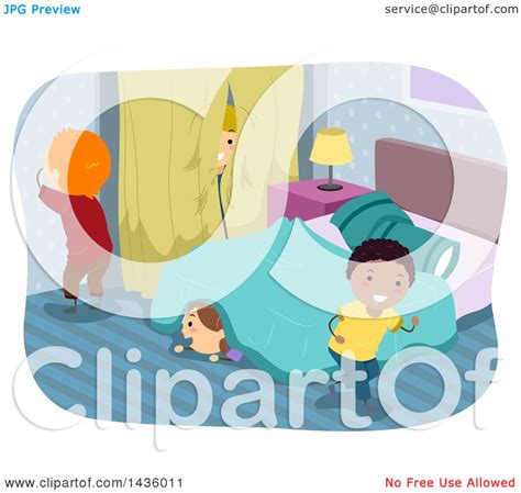 Clipart Of Children Playing Hide And Go Seek Royalty Free Vector