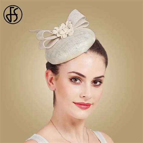 Fs Beige White Pillbox Hats Women Fedoras Vintage Sinamay Fascinator