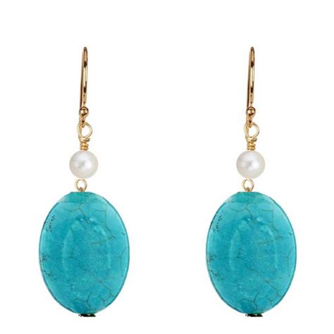 Gold Turquoise And Pearl Drop Earrings BrandAlley