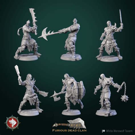 3d Printable Orc Warriors Set 6 Miniatures 32mm Pre Supported By White