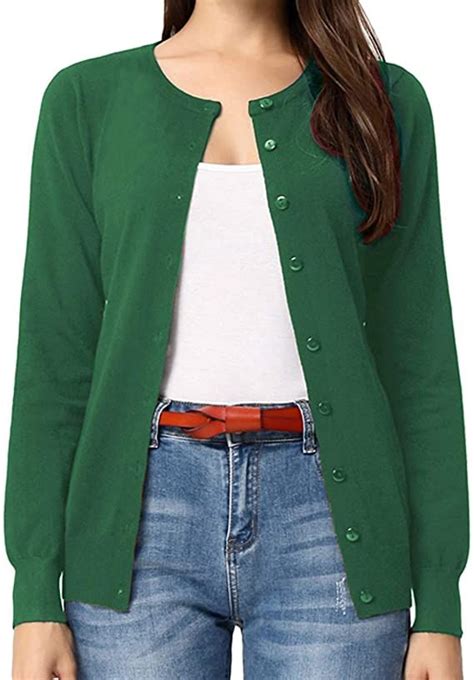 Grace Karin Womens Long Sleeve Button Down Crew Neck Classic Sweater