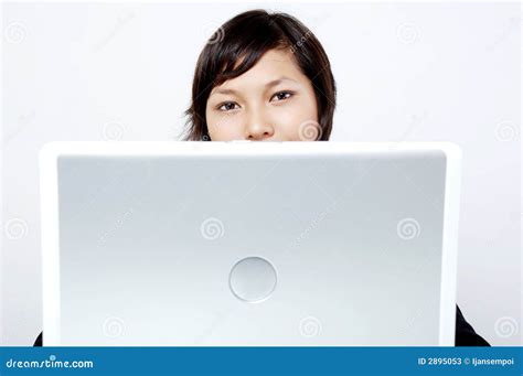 Girl Behind The Laptop Stock Image Image Of Notebook 2895053