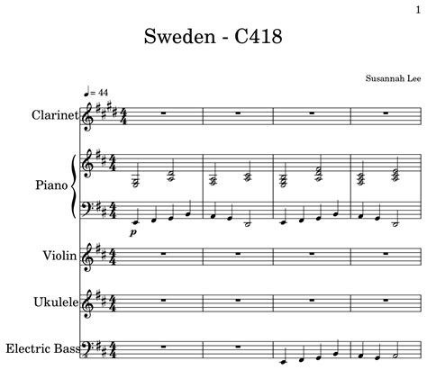 Sweden C418 Sheet Music For Clarinet Piano Violin Ukulele Electric Bass