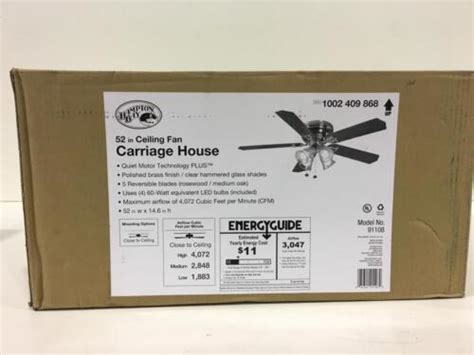 Hampton Bay Carriage House 52 In Led Indoor Polished Brass Ceiling Fan New Ebay