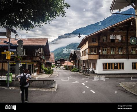 View Down Obersdorf Strasse In Wilderswil In Switzerland Stock Photo