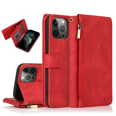 Feishell Wallet Case Fit For Iphone 14 Pro Maxdrop Protection Pu Leather Zipper Pocket Magnetic