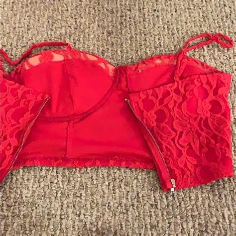 Guess Tops Guess Red Lacey Crop Top Zipper Back M Poshmark