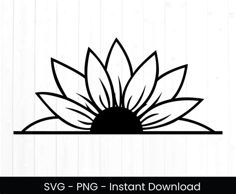 Clip Art Floral Clipart Half Sunflower Svg Cut File Sunflower Svg Files