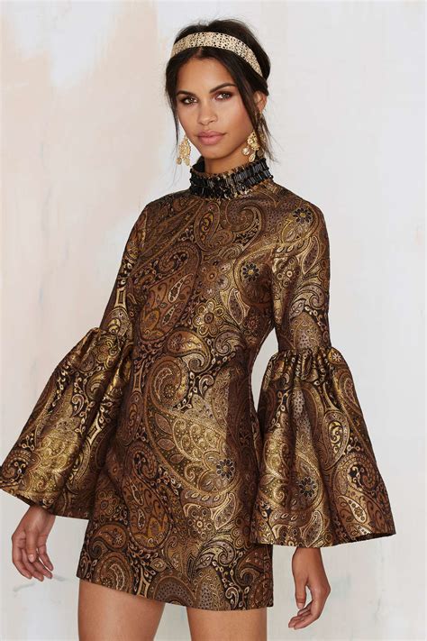 Nasty Gal Go For Baroque Bell Sleeve Mini Dress In Brown Lyst