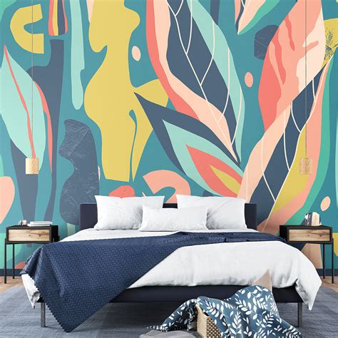 Abstract Leaf Shapes Large by Origin Murals - Blue - Mural : Wallpaper ...