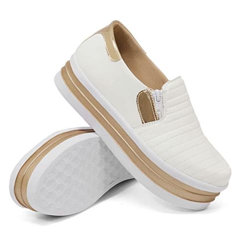 Tenis Slip On Casual Feminino Ziper Lareral E Sola Borracha