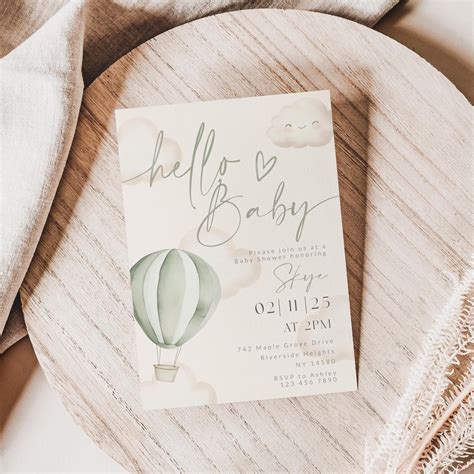 Hot Air Balloon Baby Shower Invitation Template Printable Gender Neutral Baby Shower Invite