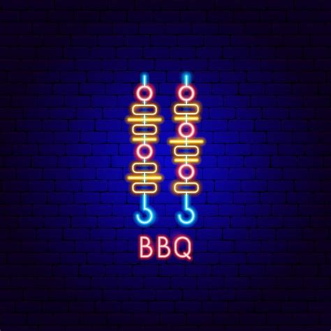 Bbq neon label vektor illustration der barbecue förderung Premium