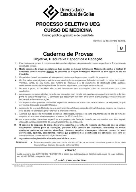 Pdf B Caderno De Provas Vestibular Ueg Br O Caderno De Resposta