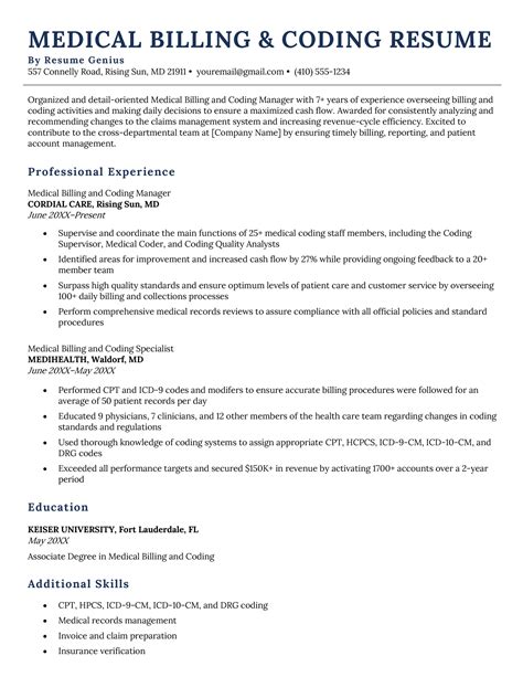 Medical Billing and Coding Resume - Skills & Free Download