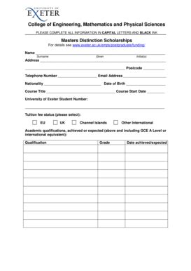 Fillable Online Emps Exeter Ac Masters Distinction Application Form