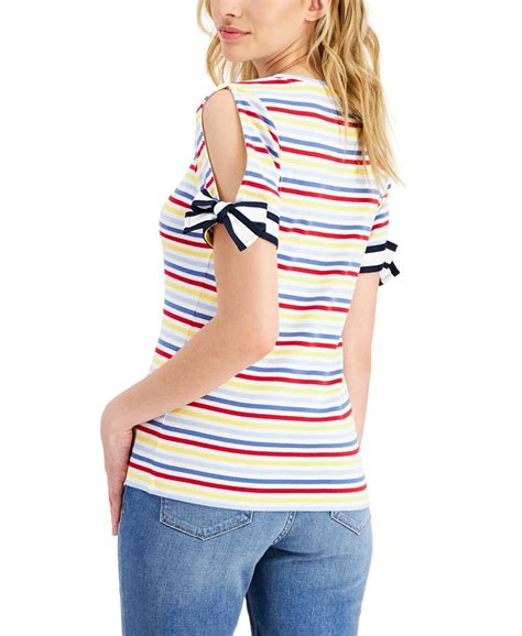 Tommy Hilfiger Womens Cotton Striped Tie Sleeve T Shirt Macys