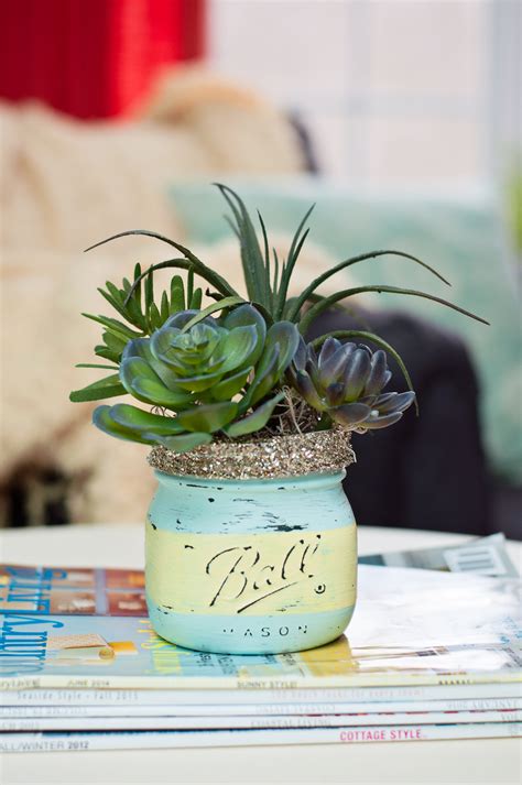Spring Craft Diy Mason Jar Succulents Mod Podge Rocks