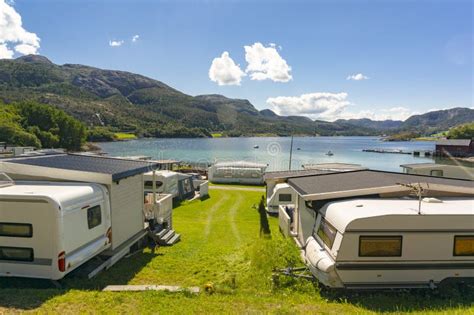 Camping by fjord stock image. Image of caravan, home - 21322269