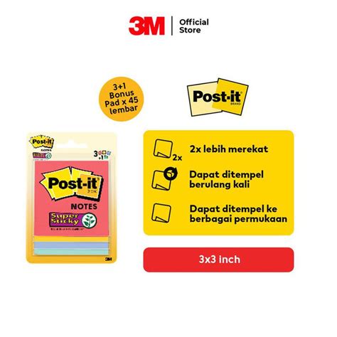 3m Post It Assorted Neon Super Sticky Notes 5 Warna 76 2mmx76 2mm 654 5pk