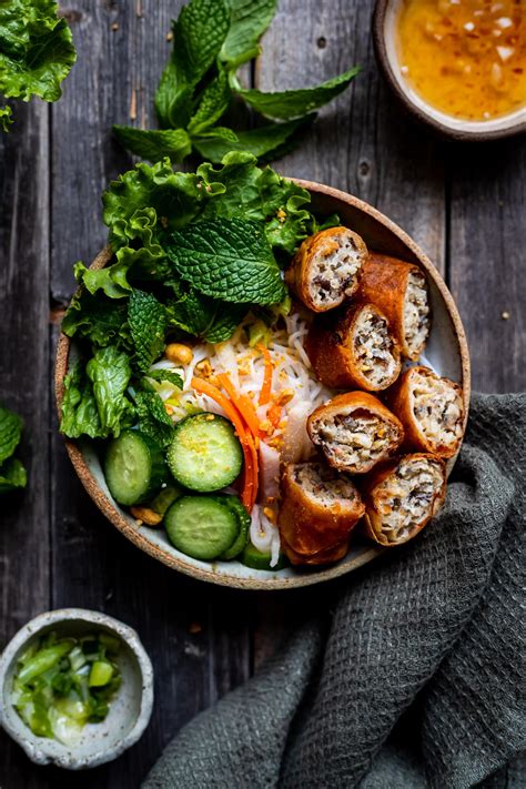 Bun Cha Gio Vietnamese Egg Rolls With Vermicelli Noodles Cooking