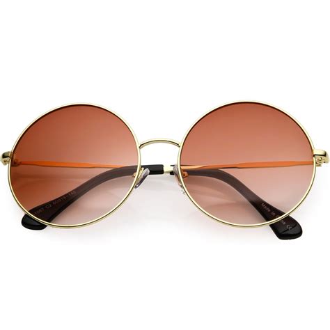 Retro Oversize Round Sunglasses Color Tinted Lens 60mm Gold Red Gradient