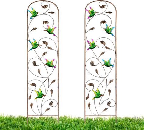 Lewis Wayne Pack Metal Garden Trellis With Colorful Hummingbird