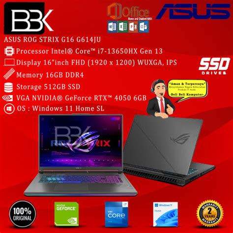 Jual Asus Rog Strix G16 G614ju I7 13650hx 16gb 512gb Ssd Rtx4050 W11hsl Ohs Jakarta Pusat