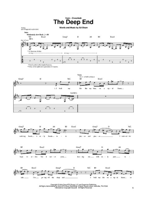 The Deep End" Sheet Music by Crossfade for Guitar Tab - Sheet Music Now