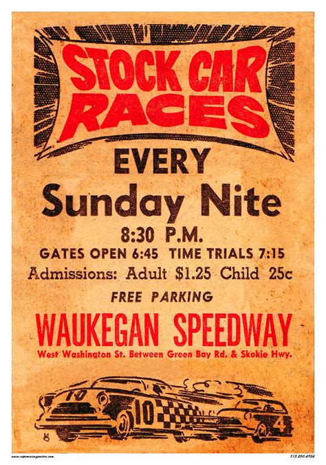 1958 Waukegan Speedway Stock Cars — Vintage Reproduction Racing Posters