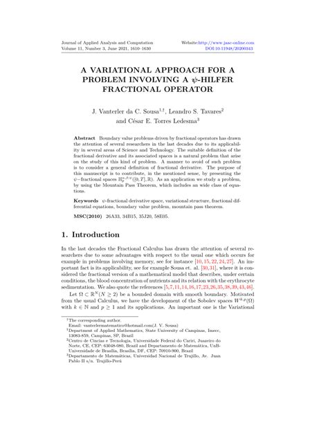 PDF A variational approach for a problem involving a ψ hilfer