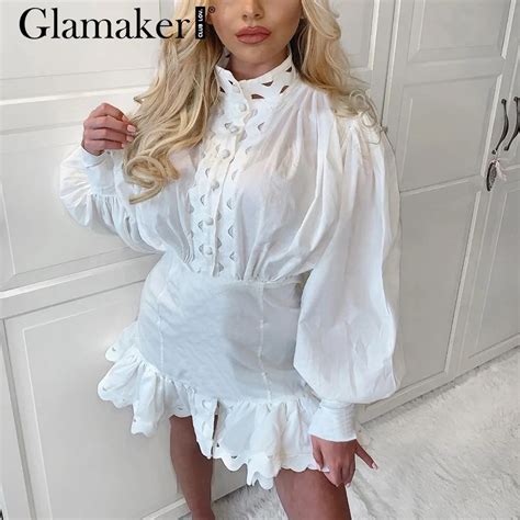 Glamaker Sexy White Women Blouse Ladies Top Female Hollow Out Elegant