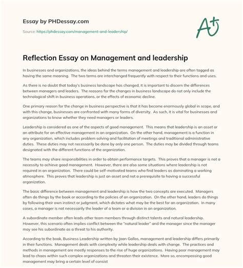 Reflection Essay On Management And Leadership Phdessay