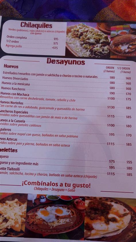 Carta de Restaurant Rincón Azteca Durango Calle 5 de Febrero 1117