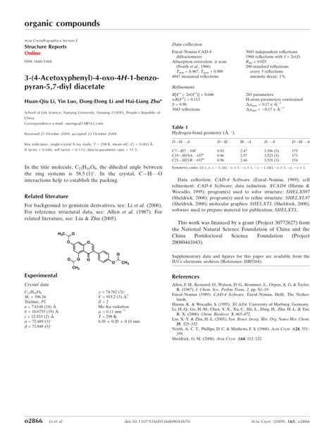 PDF 3 4 Acetoxyphenyl 4 Oxo 4H 1 Benzopyran 5 7 Diyl Diacetate