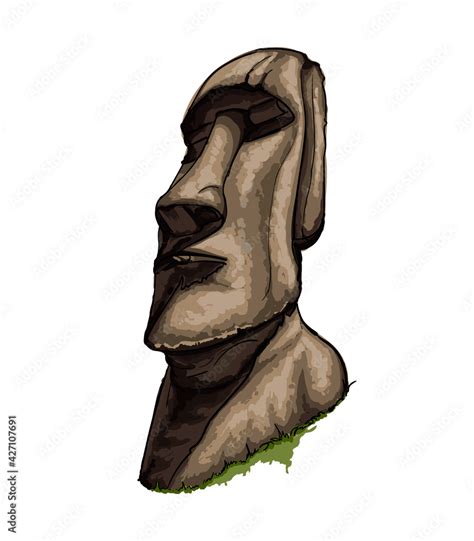 Moai Statue, Easter Island Statue from a splash of watercolor, colored ...